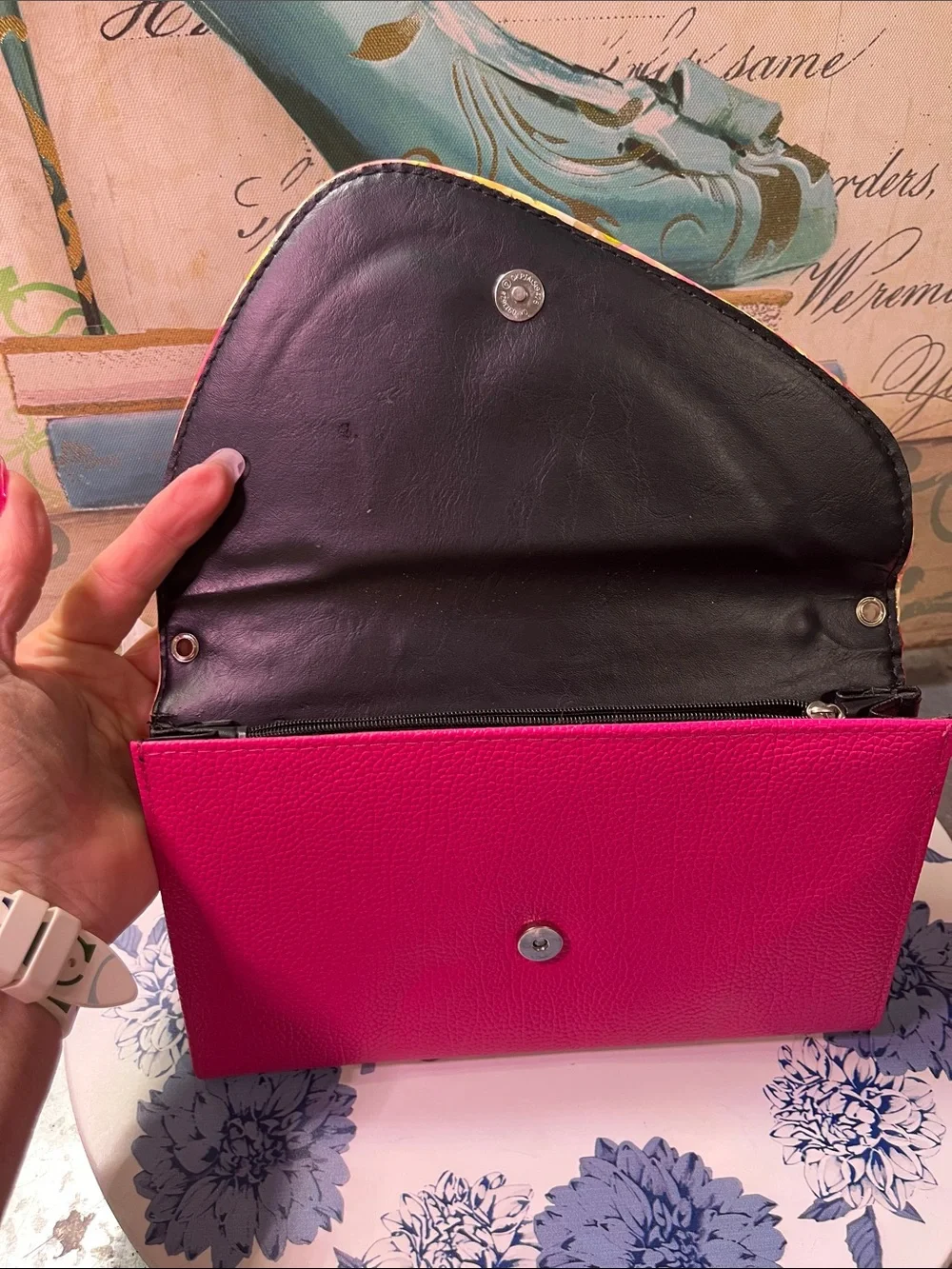 Fuchsia Floral Envelope Clutch